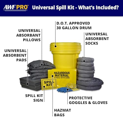 AWF PRO 30 Gallon Universal Spill Kit, 81 Pieces - size: Universal Spill Kit