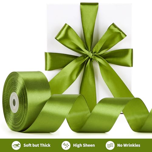 Mauproy Moss Green Satin Ribbon, 1-1/2 Inch, 50 Yards - color: Moss Green