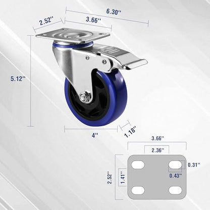 WORKPRO 4" Caster Wheels, 2200 LBS Heavy Duty Swivel Casters, Set of 4 - style: 4 Inch