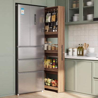 Pull Out Pantry Storage Cart Next to Fridge, Rolling Utility Cart on Wheels - color: Brown&black