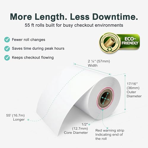 Receipt Paper Roll for Valor Paytech VL 110 and VL 500 Credit Card Machine (20 Rolls)