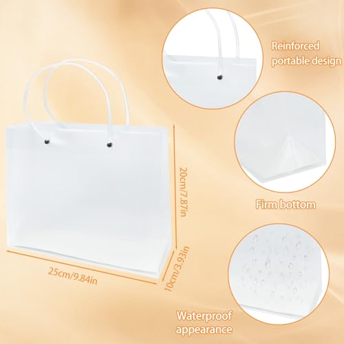 Clear Plastic Gift Bags with Handles 10 Pcs, White Frosted Plastic Bags Reusable Clear Bag Party Gift Bag for Celebrations, DIY Crafts, Special Events - color: Clear-10 Pack