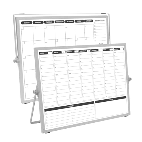 Planning Boards,White Board Dry Erase Calendar with Stand,Double-Sided Weekly Calendar Schedule Board with Time Slots&Monthly Planner with to DO List for Desk and Wall 16"×12"(1 Pack) - size: 16"×12"