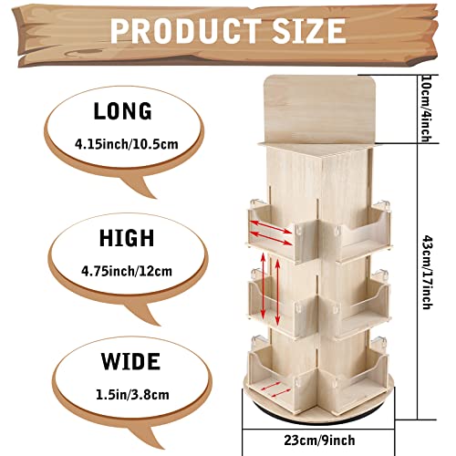 Spiareal Rotating Display Stand 3 Tier Rotating Sticker Display Stand Wooden Greeting Card Stand Multi Pocket Photo Holders Stand for Retail Craft Showcase(Wood)