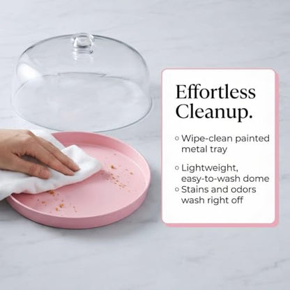 Godinger Pink Acrylic Cake Stand with Dome Cover, Metal Pie Tray, 11.5 in - color: Pink