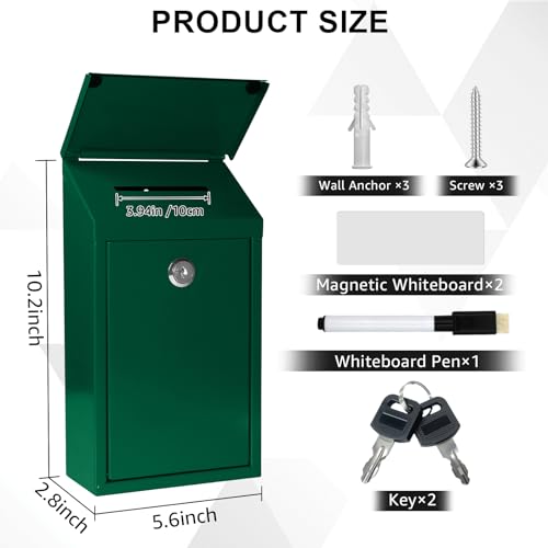 CHONOVO Metal Cash Box 10.2" with 2 Magnetic Whiteboard, Green - color: Green