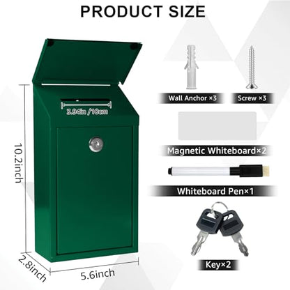CHONOVO Metal Cash Box 10.2" with 2 Magnetic Whiteboard, Green - color: Green