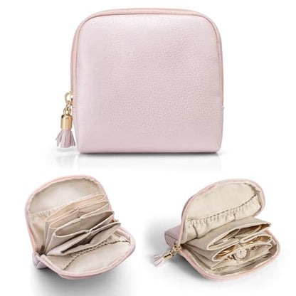 VLANDO Small Travel Jewelry Case,Velvet Pouch Bags with Zipper,Pearl Pink - color: B.Pearl Pink