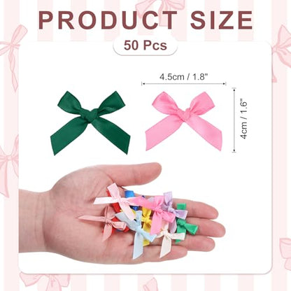 MECCANIXITY Mini Ribbon Bow 1.8" Flower Bows Rose Red/Dark Green 50Pcs - color: Rose Red/Dark Green, size: 1.8 Inch