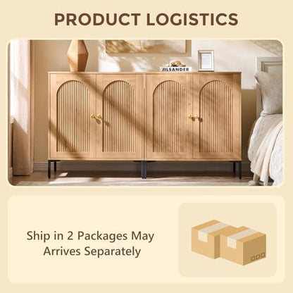 IFGET 61.75" W Modern Arched Sideboard Buffet Cabinet with Storage, Natural - color: Natural, size: 2 Pieces