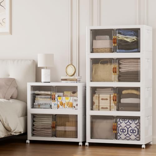 SAILUN 642QT/160Gal Stackable Storage Bins with a Lid, Collapsible Storage Bins With Doors, Folding Cabinet for Home Closet Organization,6 Pack-26 W x 16.5" D x 86.6" H White