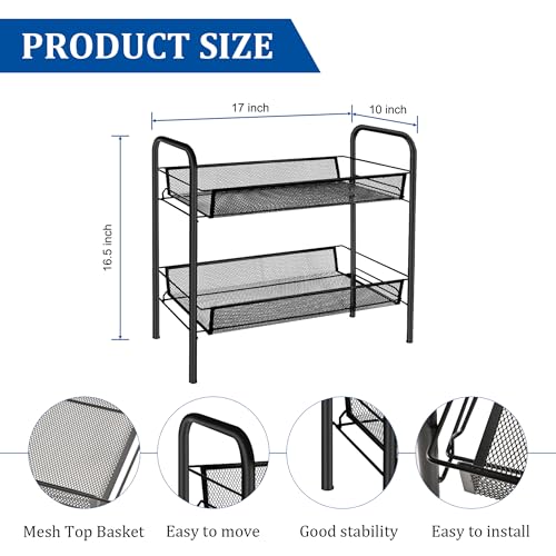 CVHOMEDECO. 2 Tier Fruit Basket Large Capacity Rectangular Metal Fruit Bowl Detachable Metal Fruit Stands Organizer for Kitchen Counter, Bread, Vegetable, Snack and Fruits. Black - color: Black 2 Tier