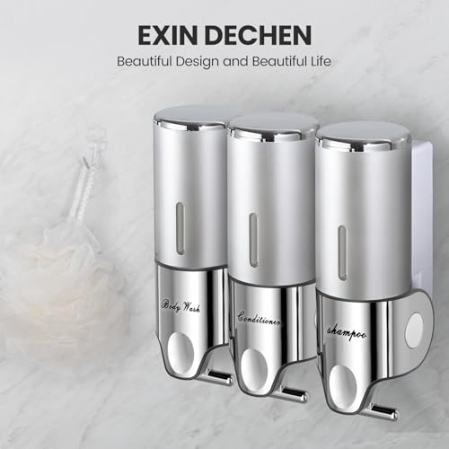 EXIN DECHEN Shampoo and Conditioner Dispenser(Triple x 16.9 oz,Silver) - color: Silver