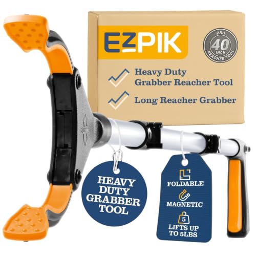 EZPIK Pro 40" Extended Grabber Reacher Tool for Elderly, Trash Hand Grabber Pickup Sticks for Seniors, Telescoping Extension Gripper Claw Pickup Tool, Hand Extension Magnetic Folding Tongs - color: Silver, size: 40" - 1 PK