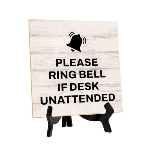Please Ring Bell If Desk Unattended 5"x 5" Square Table Sign With Acrylic Easel | General Office Notices & Business Table Signs - color: Please Ring Bell
