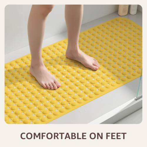 OTHWAY Bath Tub Shower Mat Non Slip, Bathtub Floor Liner Mats for Inside Shower Bathroom, Suction Cups and Drain Holes for Feet Scrubbing, Machine Washable, Soft on Feet, 35x16 Inch, Light Yellow - color: Light Yellow