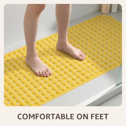 OTHWAY Bath Tub Shower Mat Non Slip, Bathtub Floor Liner Mats for Inside Shower Bathroom, Suction Cups and Drain Holes for Feet Scrubbing, Machine Washable, Soft on Feet, 35x16 Inch, Light Yellow - color: Light Yellow