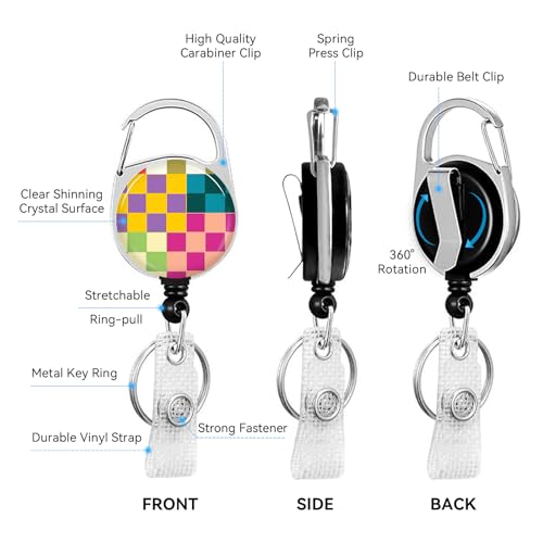 2 Pack Colorful Checkered ID Badge Holder with Clip Badge Reels - color: 2 Pack-colorful Checkered