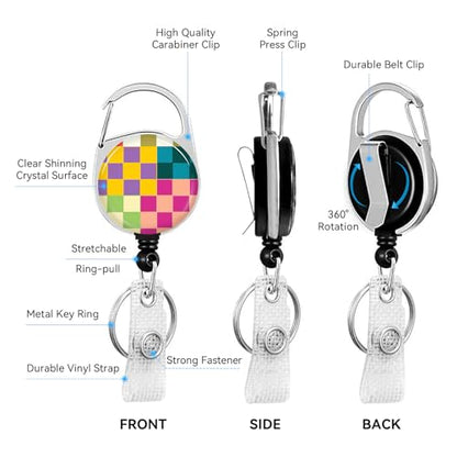 2 Pack Colorful Checkered ID Badge Holder with Clip Badge Reels - color: 2 Pack-colorful Checkered