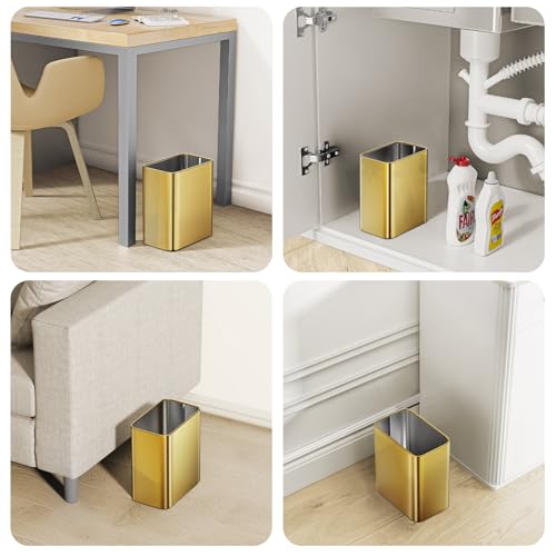Cesun Small Bathroom Trash Can, 2.1 Gallons, Under Sink Wastebasket, Gold - color: Gold