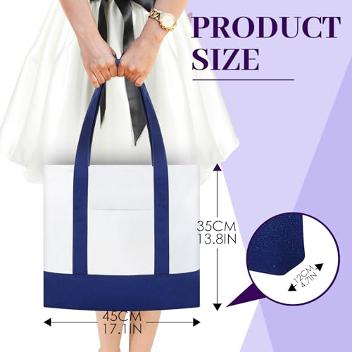 Reginary Large Canvas Tote Bag Bulk - color: Navy Blue and White