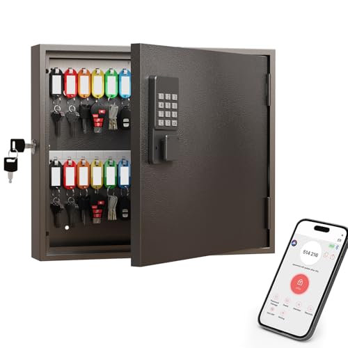 WeHere 60 Key Lock Box Wall Mount, Smart Key Cabinet with Keypad for Office - size: 60-Keys