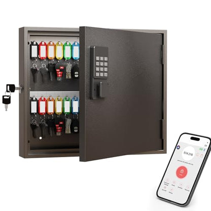 WeHere 60 Key Lock Box Wall Mount, Smart Key Cabinet with Keypad for Office - size: 60-Keys