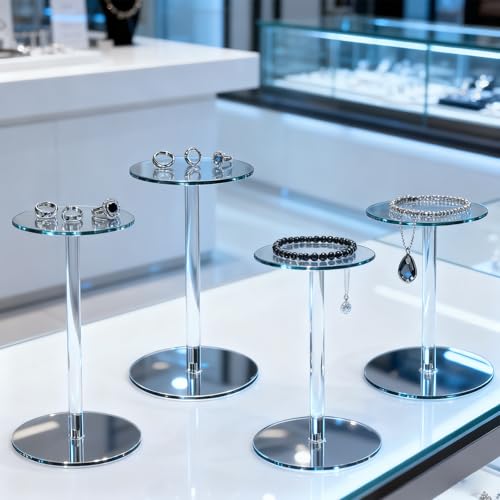 4 Pack Small Clear Acrylic Display Stands Risers, Pedestal Stand