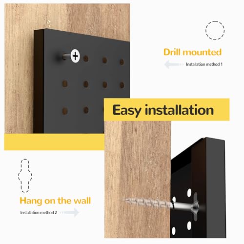 Peg Board, 4-pcs 16" x 12" Metal Pegboard Panels with 70 Hooks, Tool Organizer for Garage, Craft Room, Black