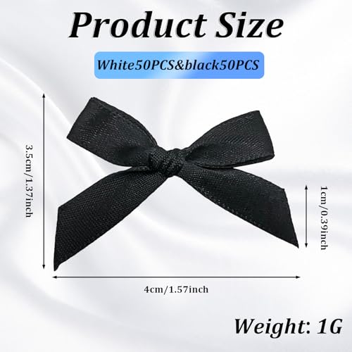100 Pcs Mini Satin Bows with Premade Twist Ties for Crafts, Black and White - color: Black and white