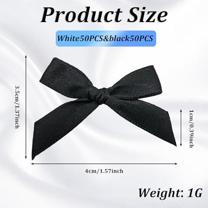 100 Pcs Mini Satin Bows with Premade Twist Ties for Crafts, Black and White - color: Black and white