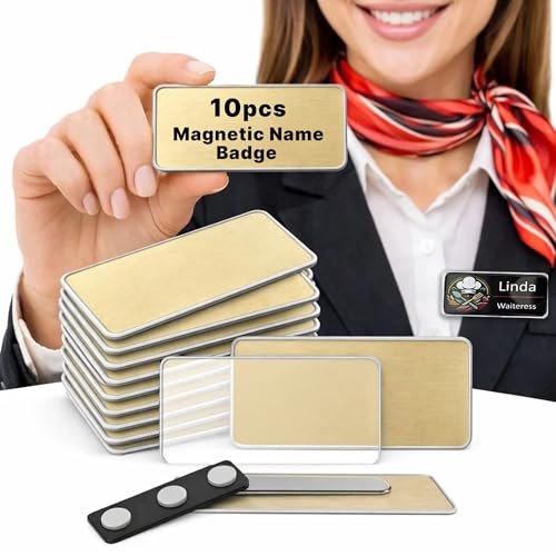 CiLoN 10 Pack DIY Reusable Magnetic Name Badge Holder + Clear Acrylic Cover - color: Gold, size: 1.5" x 3"