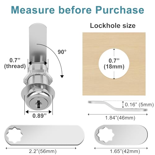 1-1/2" Cam Lock Keyed Different Cabinet Locks with Keys Secure Files Drawers RV Storage Locks Replacement Set, Zinc Alloy(Silver 2PCS,1-1/2 Inch) - size: 1-1/2 Inch