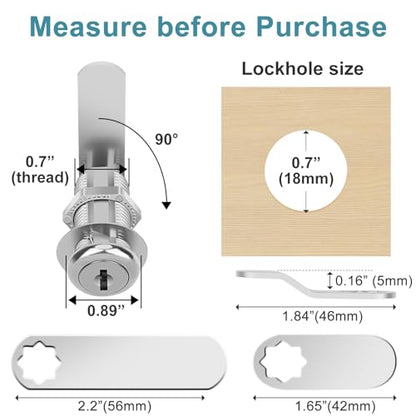 1-1/2" Cam Lock Keyed Different Cabinet Locks with Keys Secure Files Drawers RV Storage Locks Replacement Set, Zinc Alloy(Silver 2PCS,1-1/2 Inch) - size: 1-1/2 Inch