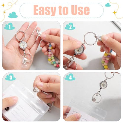 Lanyards for ID Badges Teacher Gifts Wooden Beaded Lanyard Retractable Reel - color: Colorful