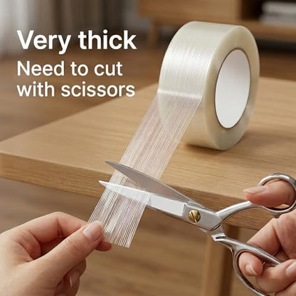 Clear Packing Tape Heavy Duty 2 Inch x 60 Yards, 1 Rolls 5.5 Mil Transparent Fiberglass Reinforced Filament Tape, Heavy Duty Strapping Tape for Packaging, Shipping, Bundling & Moving Boxes - size: 1Roll: 2 Inch x 60y