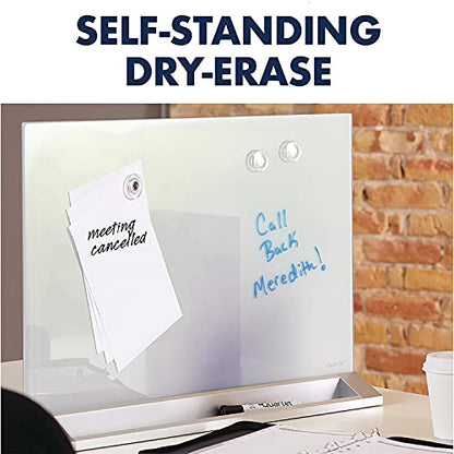 Quartet Glass Whiteboard Desktop Panel, Magnetic, 17" x 23", Dry Erase Surface, Includes Accessory Trays, 1 Marker and 2 High-Power Magnets, White (GDP1723W)