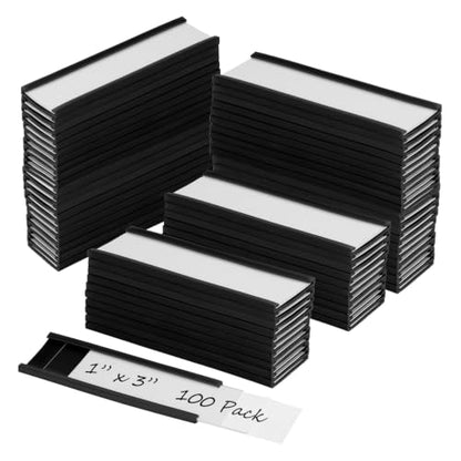 CYEAH 100 Pack Magnetic Label Holders, 1 x 3 Inch C-Channel Magnetic Data Card Holders with Paper Inserts and Clear Plastic Protectors for Metal Racks, Shelves, File Cabinets and Lockers