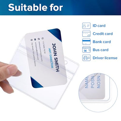 100 Pack Horizontal Badge Holders, Clear Waterproof Id Card Holder - size: 100 Pack Horizontal Badge Holder