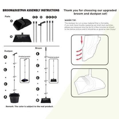 TNELTUEB Broom and Dustpan Set, 51" Long Handle Broom with Built-in Comb - color: Black, size: Standard