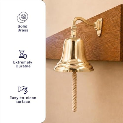 8inch Solid Brass Wall Mounted Ship Hanging Bell for Reception, School, Outdoor,Indoor, Dinner & Chruch by The Metal Magician - size: 8 Inches