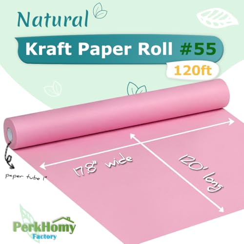 PerkHomy 17.8" x 1,440" (120') Light Pink Kraft Paper Roll for Craft Bulletin Board Paper Art Table Covering Crafting Gift Wrapping Bouquet Packing Parcel 80GSM 55LB (Light Pink, 17.8" x 120') - color: Light Pink, size: 17.8" Width x 120' Length