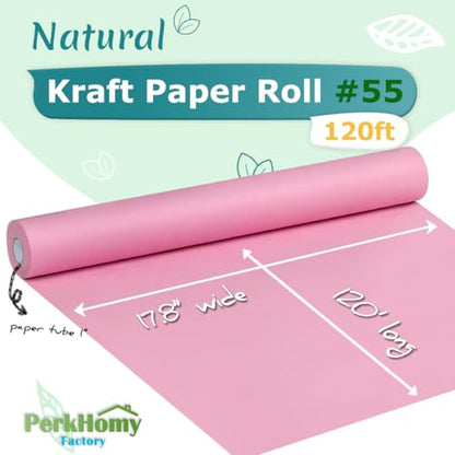 PerkHomy 17.8" x 1,440" (120') Light Pink Kraft Paper Roll for Craft Bulletin Board Paper Art Table Covering Crafting Gift Wrapping Bouquet Packing Parcel 80GSM 55LB (Light Pink, 17.8" x 120') - color: Light Pink, size: 17.8" Width x 120' Length