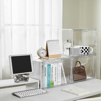 LXLXXL Acrylic Display Case, 4-Pack XL Stackable Bins with Magnetic Lid - size: X-Large-4pcs