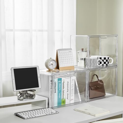 LXLXXL Acrylic Box Display Case, 5-Pack XL Stackable Storage Bins with Lid - size: X-Large-5pcs