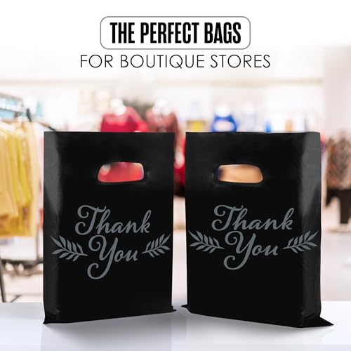 Thank You Bags, Merchandise Bags, With Handles, Black 9”x12” Bulk 100 Pk - color: Black, size: 9" x 12"