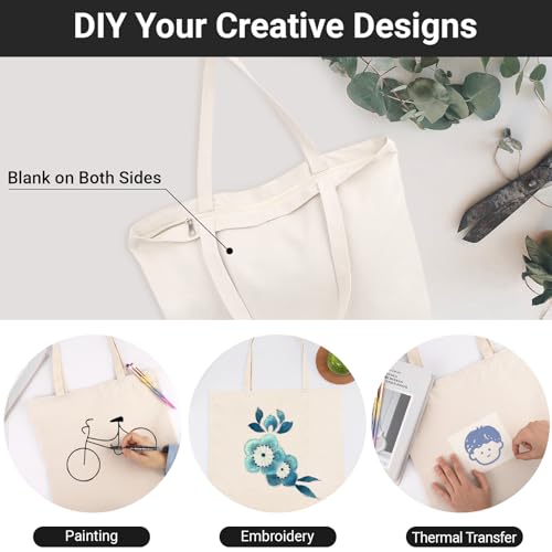 Segarty Canvas Tote Bag with Zipper, 24 Pack 16x13 Reusable Bags for Women, Blank Canvas Tote Aesthetic with Natural Cotton Cloth, Shoulder Strap, Bulk for DIY, Grocery, Beach, Travel，Gift - size: 16.5"x13.4"x3.9", style: Beige_24pcs