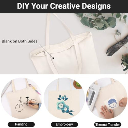 Segarty Canvas Tote Bag with Zipper, 24 Pack 16x13 Reusable Bags for Women, Blank Canvas Tote Aesthetic with Natural Cotton Cloth, Shoulder Strap, Bulk for DIY, Grocery, Beach, Travel，Gift - size: 16.5"x13.4"x3.9", style: Beige_24pcs