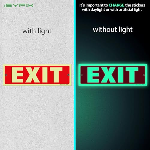 iSYFIX Exit Glow in the Dark Sign, 2 Pack, 12x4 Inch - color: Plastic Glow, size: 2 Pk 12x4