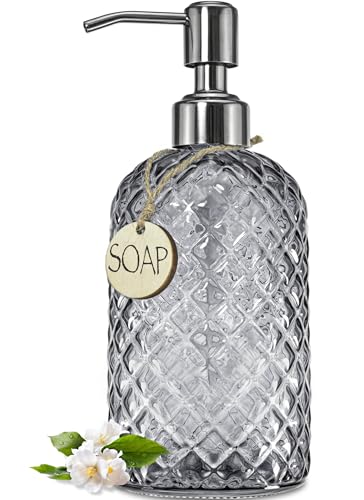 JASAI 18Oz Smoky Gray Glass Soap Dispenser with Rust Proof Pump - color: Smoky Gray